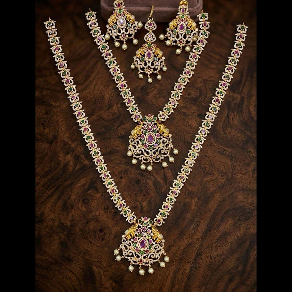 Pota Stone and Pearl Necklace in Rose Gold Plated | Bridal Jewellery India
