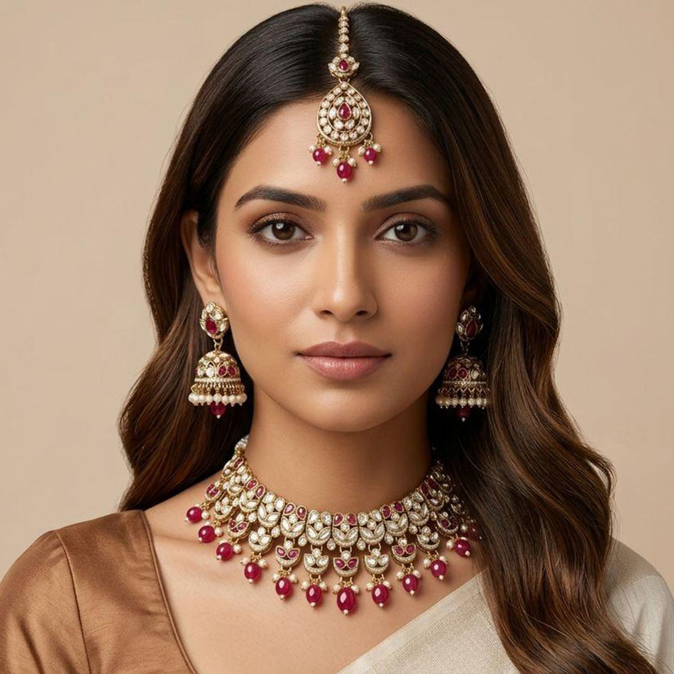 Kundan Choker Necklace in Sterling Silver | Bridal Jewellery India