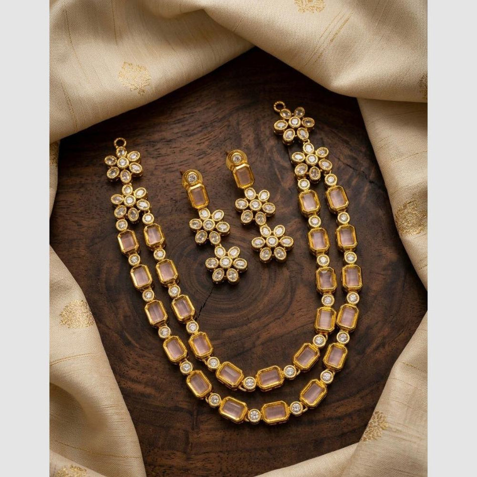 Crystal Stone Necklace in Gold Plated for Bridal | Bridal Jewellery India
