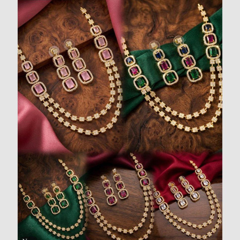 Crystal Stone Necklace in Gold Plated | Bridal Jewellery India