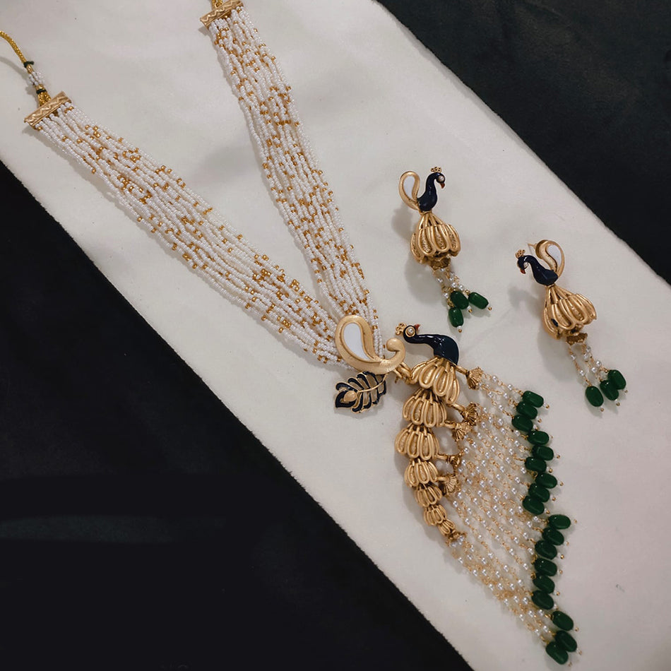 Pearl Beads Necklace in  Gold Plated | Bridal Jewellery India