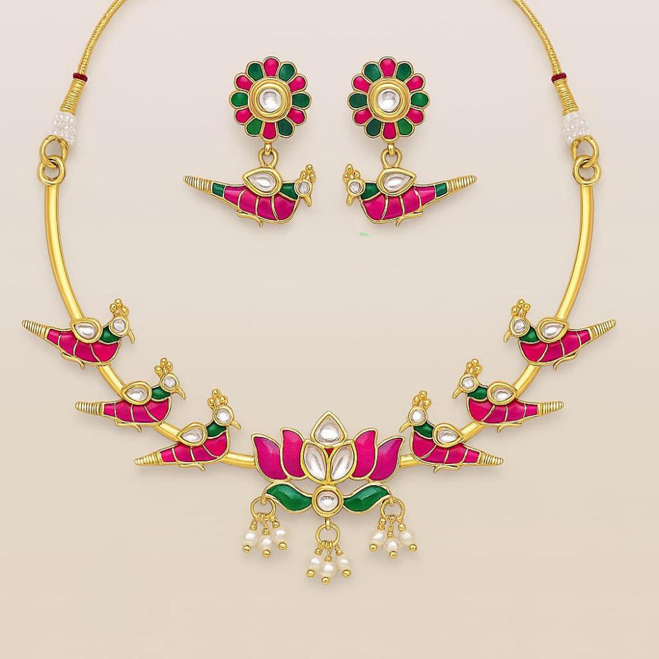 Kundan Choker Necklace in Gold Plated with Peacock Design | Bridal Jewellery India