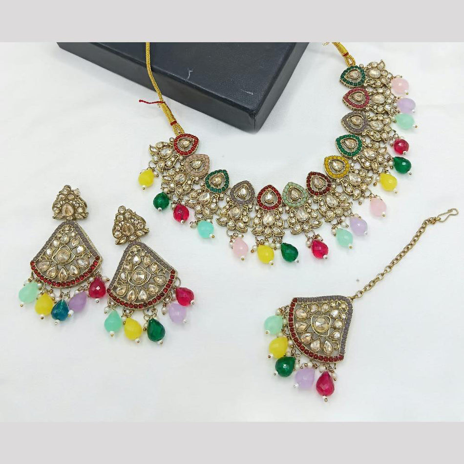 Kundan Necklace in Gold Plated with Beads | Bridal Jewellery India