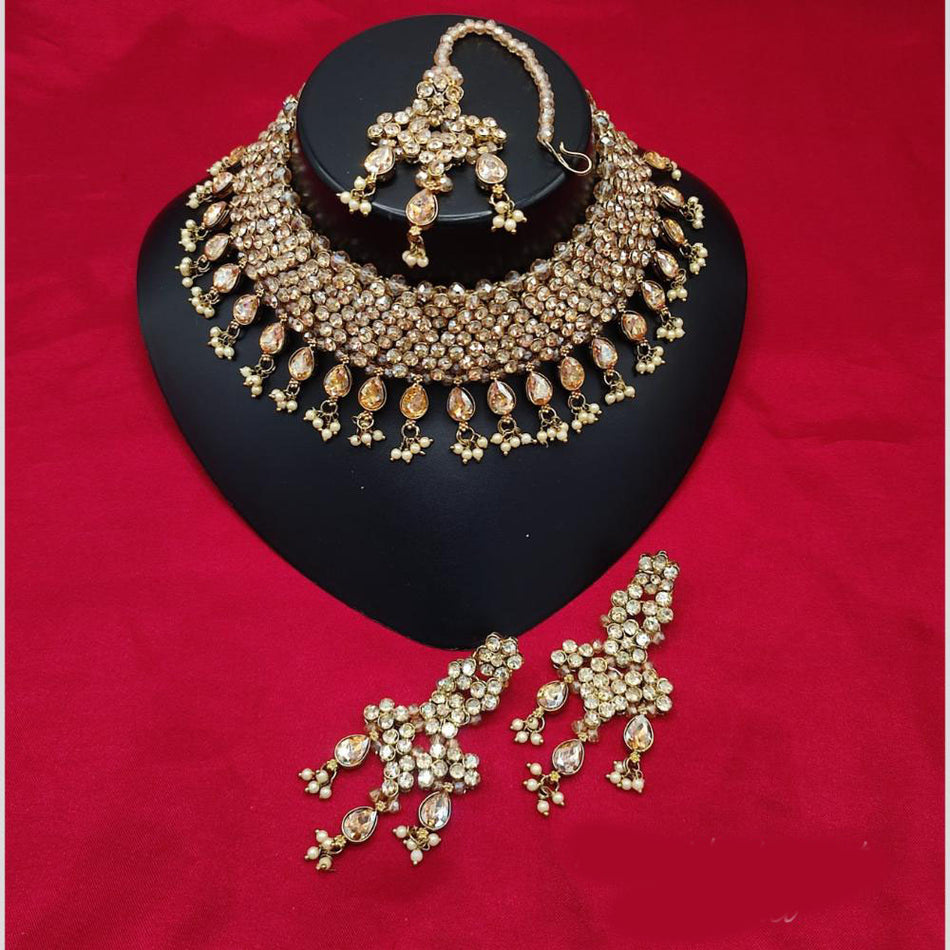 Crystal Necklace Set in Rose Gold Plated | Bridal Jewellery India
