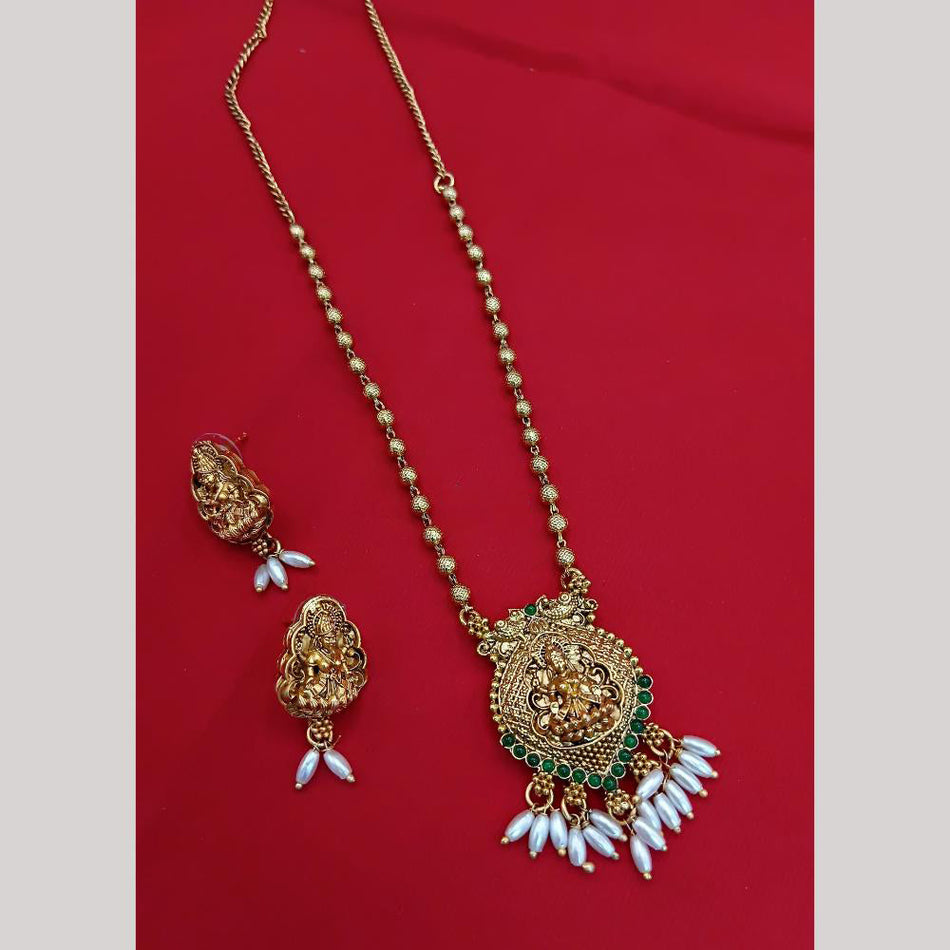 Heritage Gold Plated Temple Necklace with Pota Stones | Bridal Jewellery India