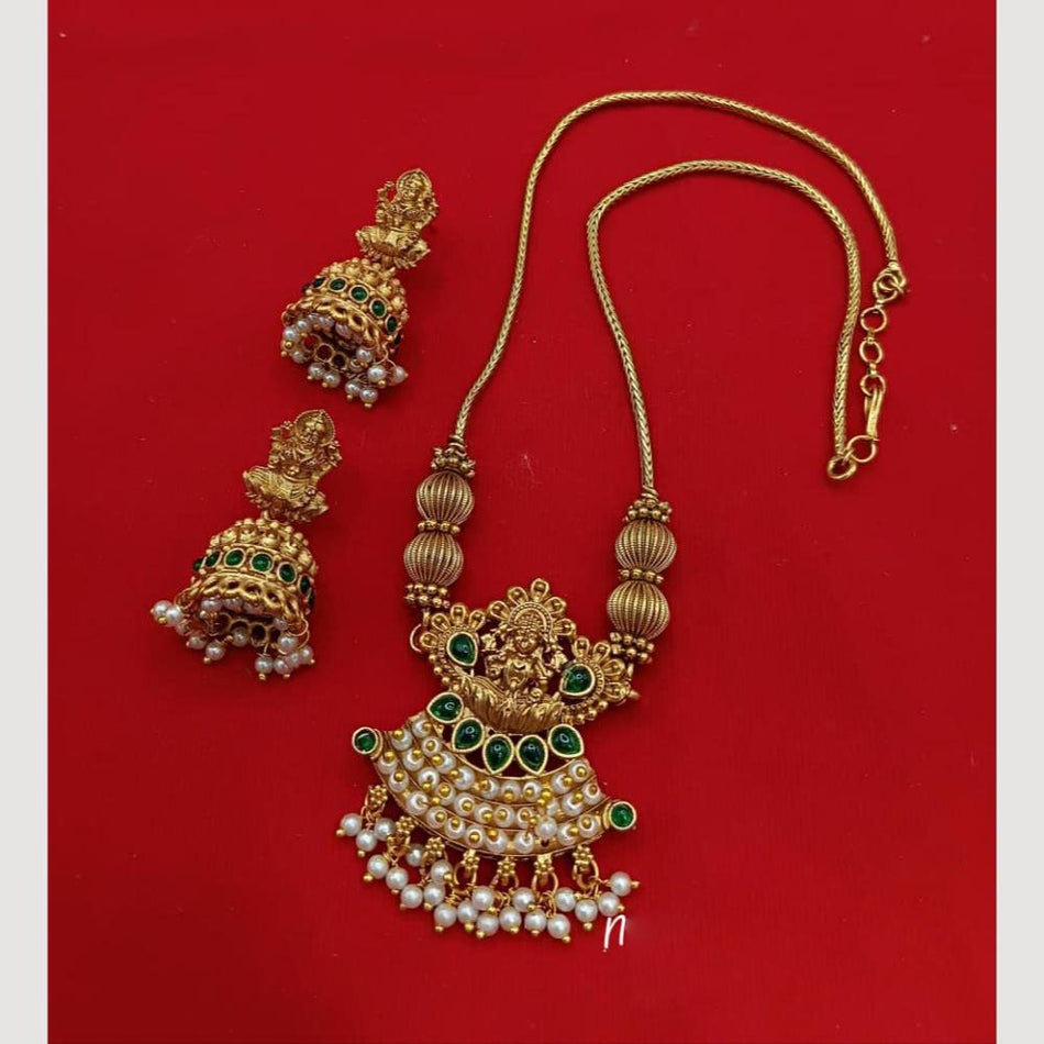 Heritage Temple Necklace in Gold Plated   Pearl | Bridal Jewellery India