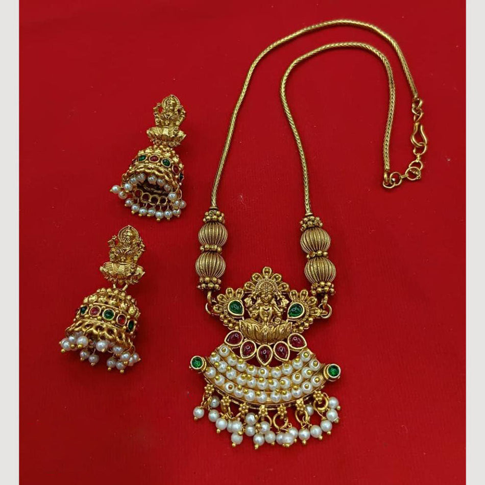 Heritage Temple Necklace in Gold Plated Pearl | Bridal Jewellery India