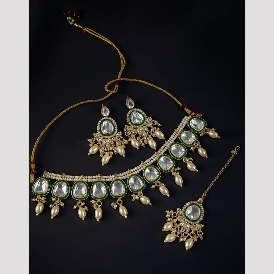 Kundan Necklace in Gold Plated with Pearls | Bridal Jewellery India
