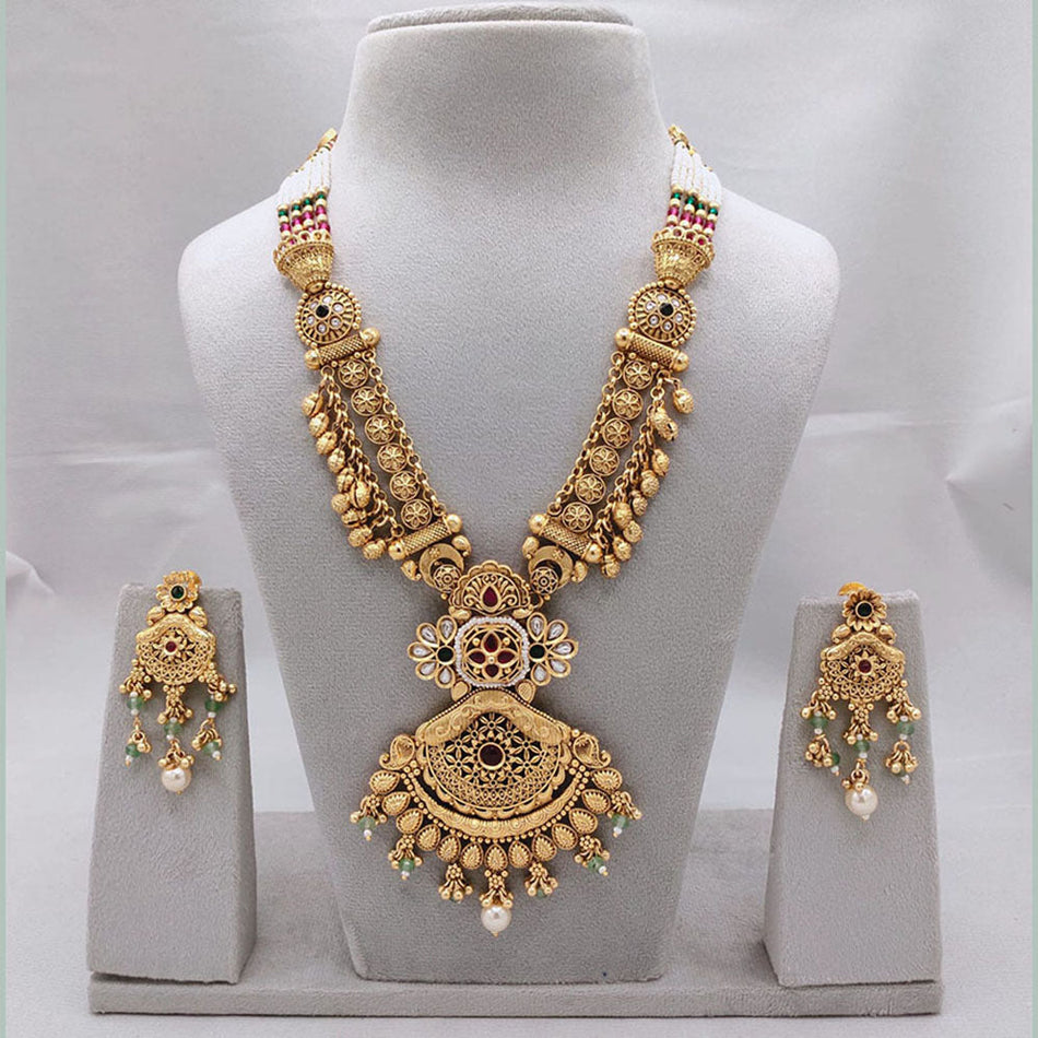 Elegant Rose Gold Plated Charm Necklace with Pearl | Bridal Jewellery India