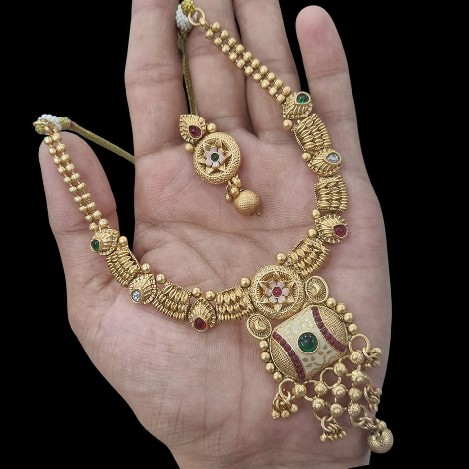 Pota Stone and Pearl Necklace in Sterling Silver | Bridal Jewellery India