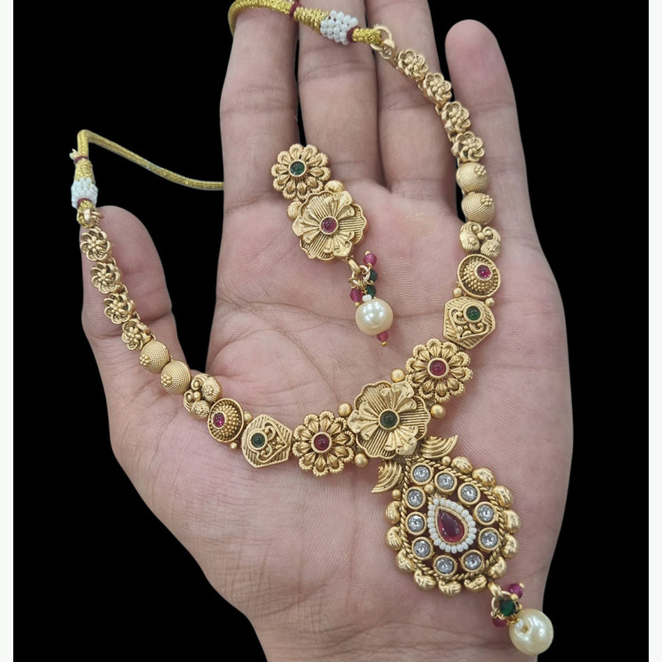 Glamorous Pota Stone Choker in Rose Gold Plated | Bridal Jewellery India