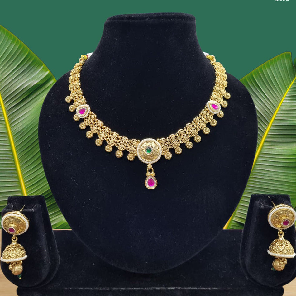 Glamorous Pota Stone Necklace in Gold Tone | Bridal Jewellery India