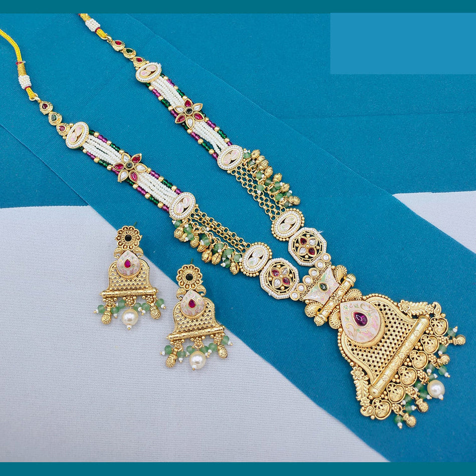 Pota Stone Meenakari Necklace in Gold Plated | Bridal Jewellery India