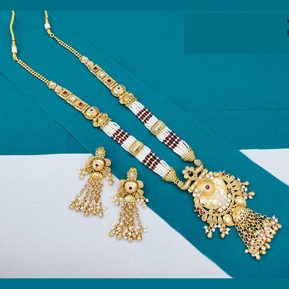 Pota Stone Meenakari Necklace in Gold Plated | Bridal Jewellery India