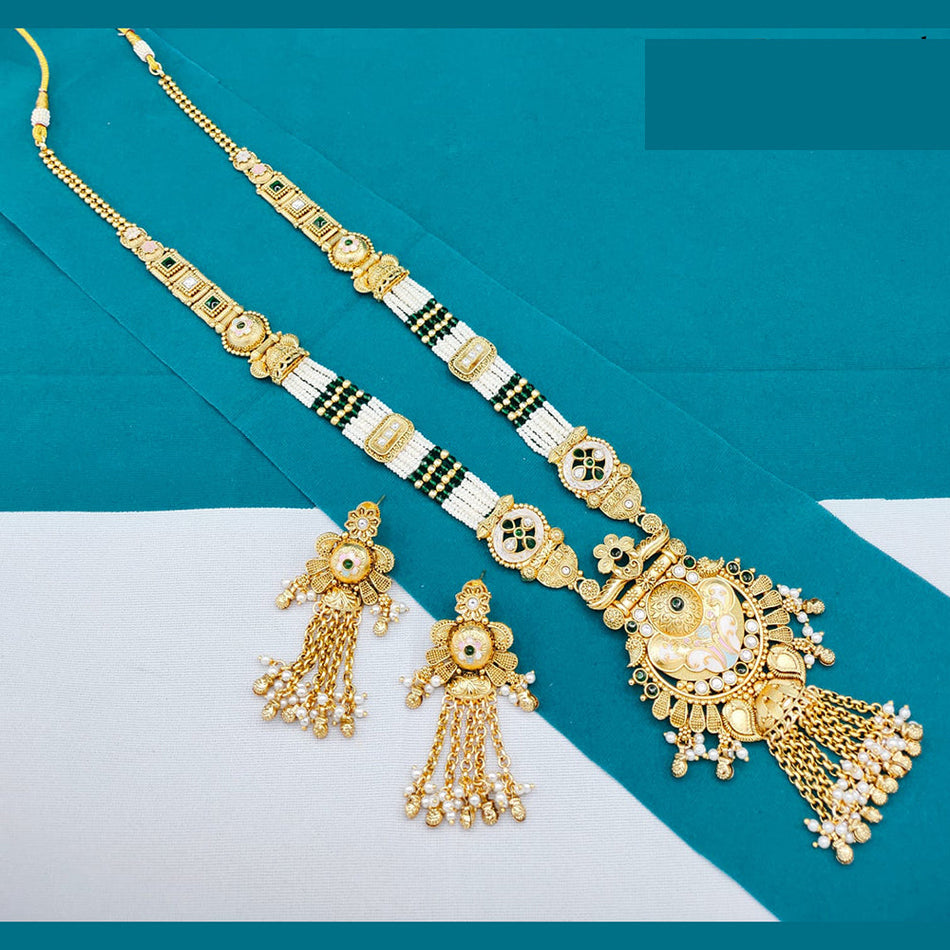 Meenakari Necklace in Gold Plated with Pearl | Bridal Jewellery India