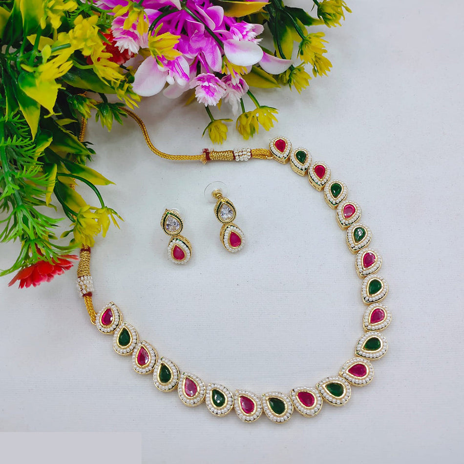 Pota Stone   Pearl Necklace in Oxidised Silver | Bridal Jewellery India