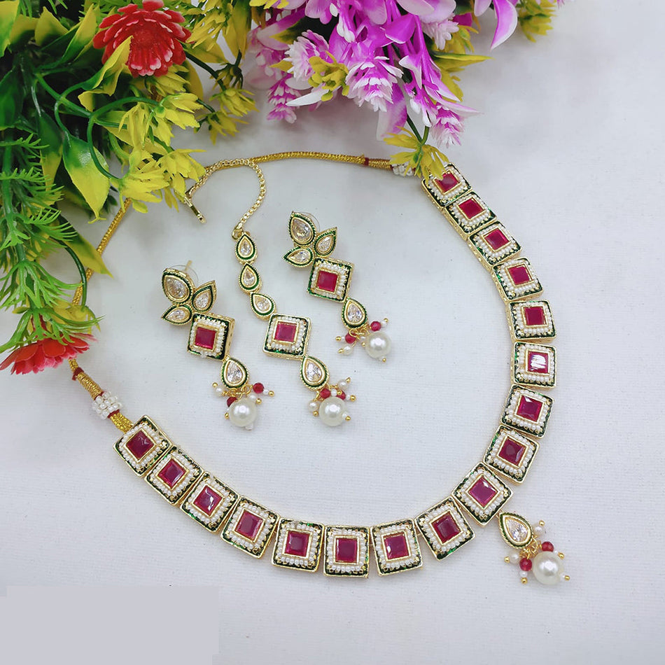 Delicate Pota Stone Necklace in Oxidised Silver | Bridal Jewellery India