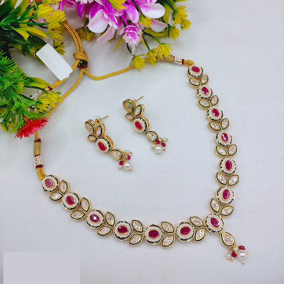 Pota Stone and Pearl Necklace in Sterling Silver | Bridal Jewellery India