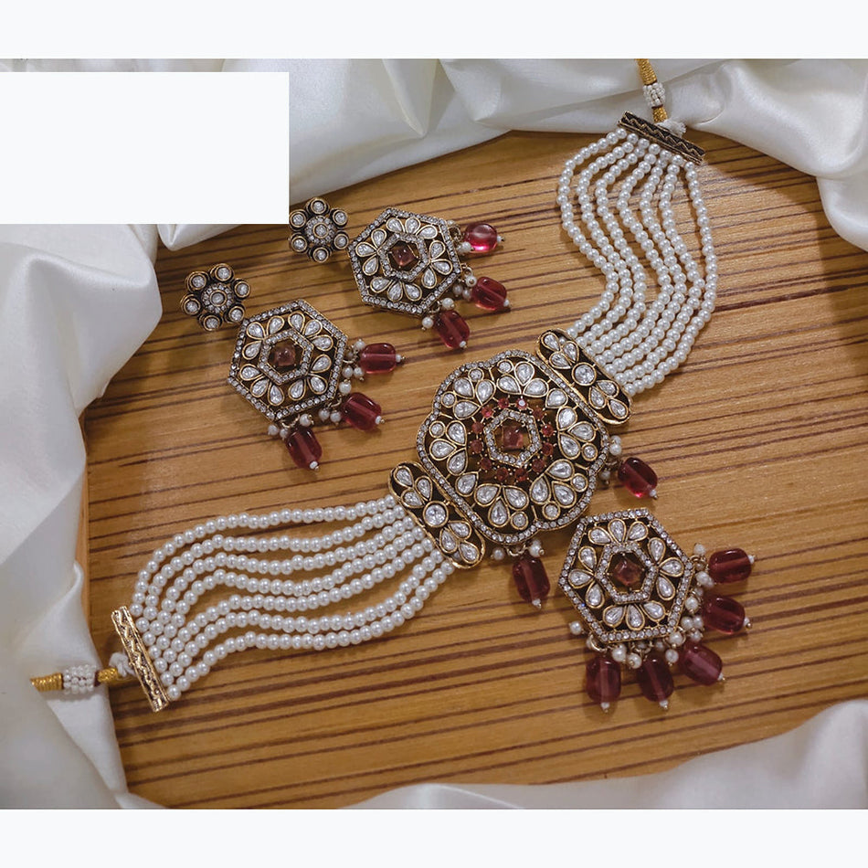 Rose Gold Plated Choker Necklace Festive Pearls | Bridal Jewellery India