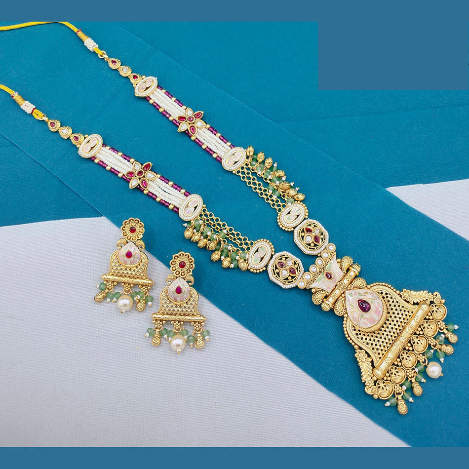 Pearl Long Necklace in Gold Tone | Bridal Jewellery India