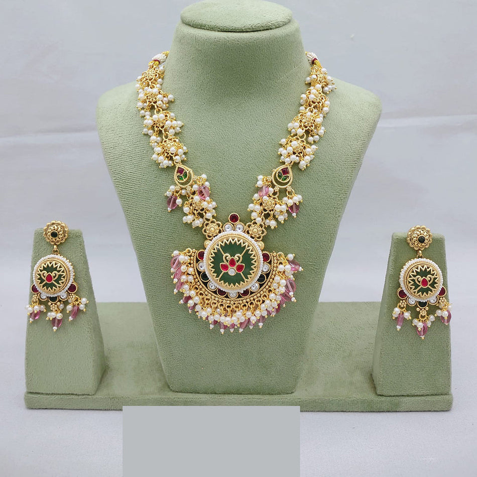 Pota Stone and Pearl Necklace in Sterling Silver | Bridal Jewellery India