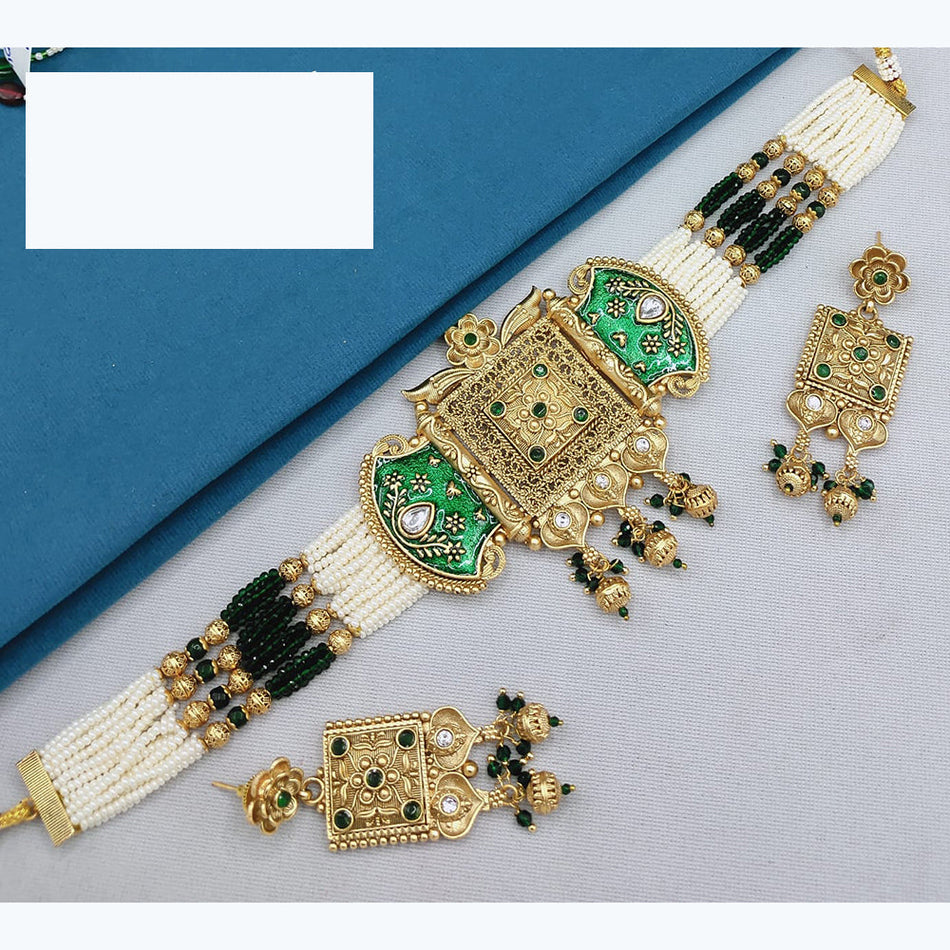 Rose Gold Plated Pota Choker with Pearls | Bridal Jewellery India