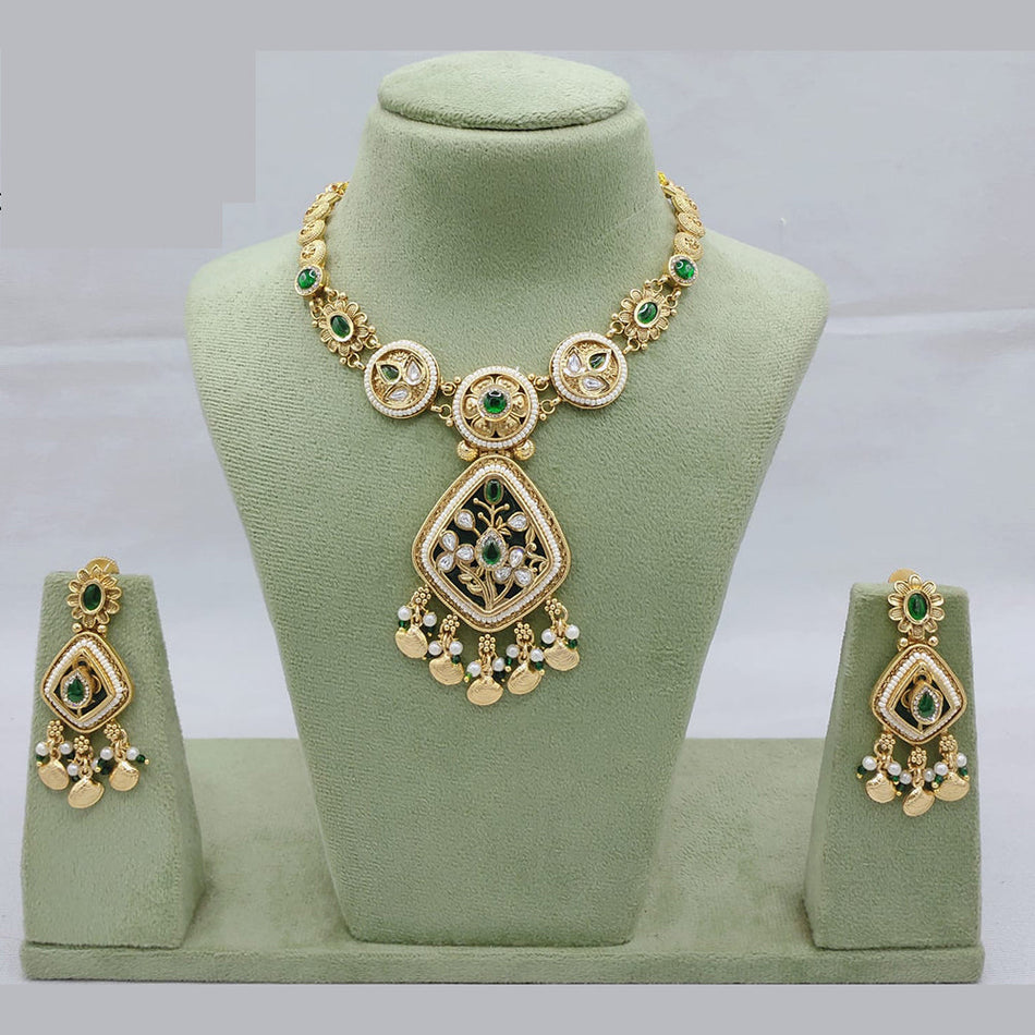 Kundan Choker Necklace in Gold Plated with Earrings | Bridal Jewellery India