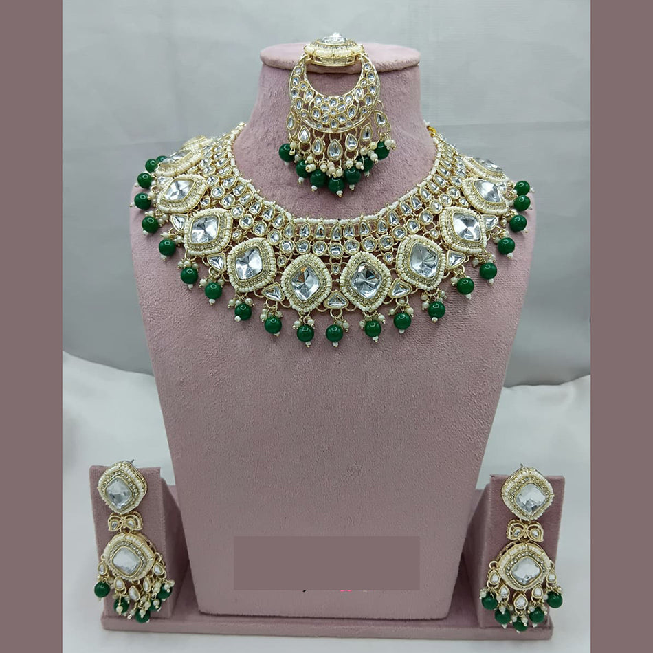 Kundan Necklace in Gold Plated with Pearls for Bridal Wear | Bridal Jewellery India