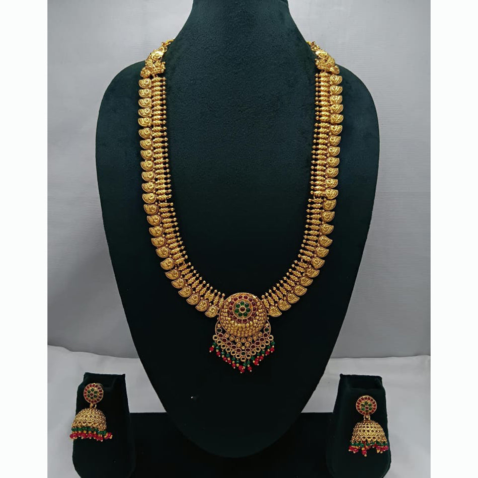 Rose Gold Plated Pota Stone Long Necklace for Occasion | Bridal Jewellery India