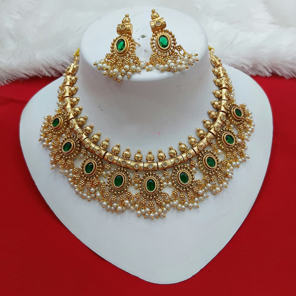 Pota Stone and Pearl Necklace in Sterling Silver | Bridal Jewellery India