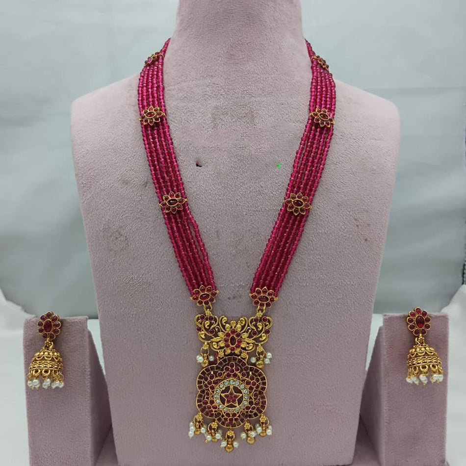 Pota Stone Long Necklace in Gold Tone | Bridal Jewellery India