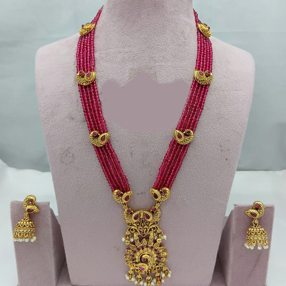 Rose Gold Plated Heritage Necklace with Pota Stones and Pearls | Bridal Jewellery India
