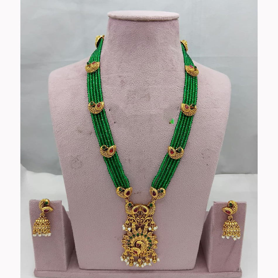 Rose Gold Plated Heritage Necklace with Pota Stones and Pearls | Bridal Jewellery India