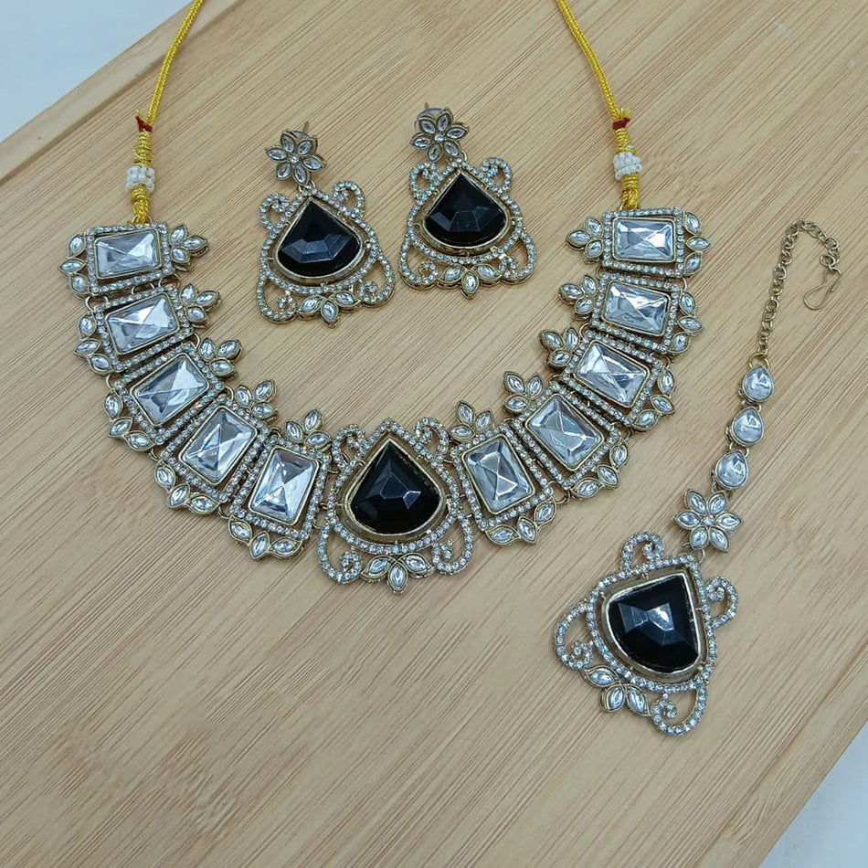 Crystal Stone Necklace in Oxidised Silver | Bridal Jewellery India