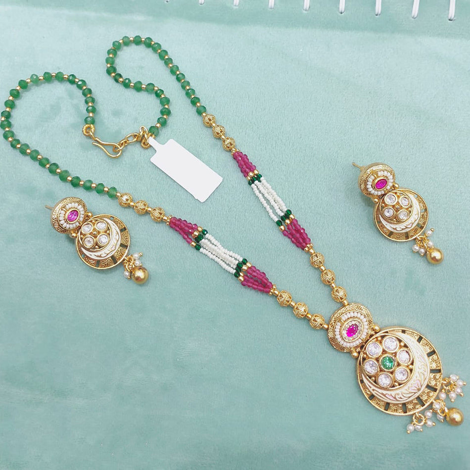 Meenakari Long Necklace in Gold Plated | Bridal Jewellery India