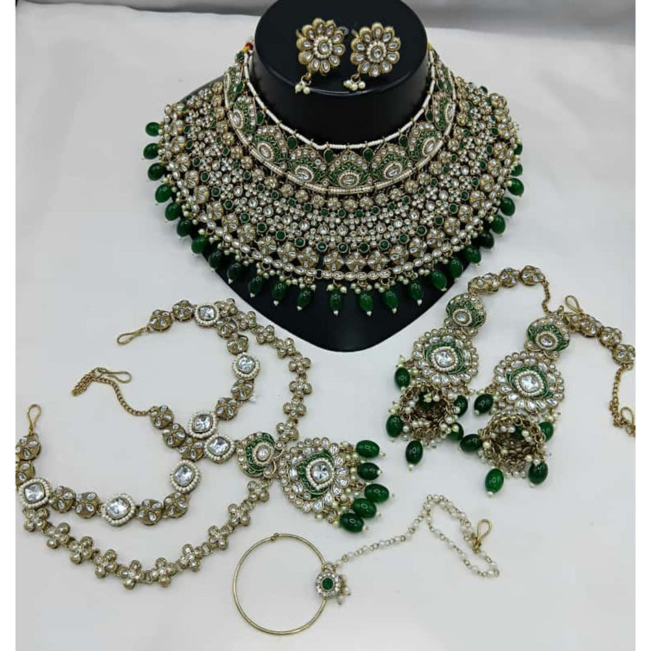 Kundan Necklace in Gold Plated with Beads | Bridal Jewellery India