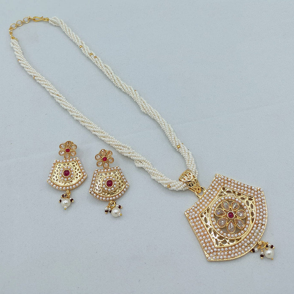 Pearl Long Necklace in Gold Tone | Bridal Jewellery India