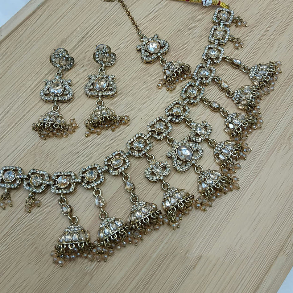 Rose Gold Plated Crystal Necklace Set for Bridal | Bridal Jewellery India