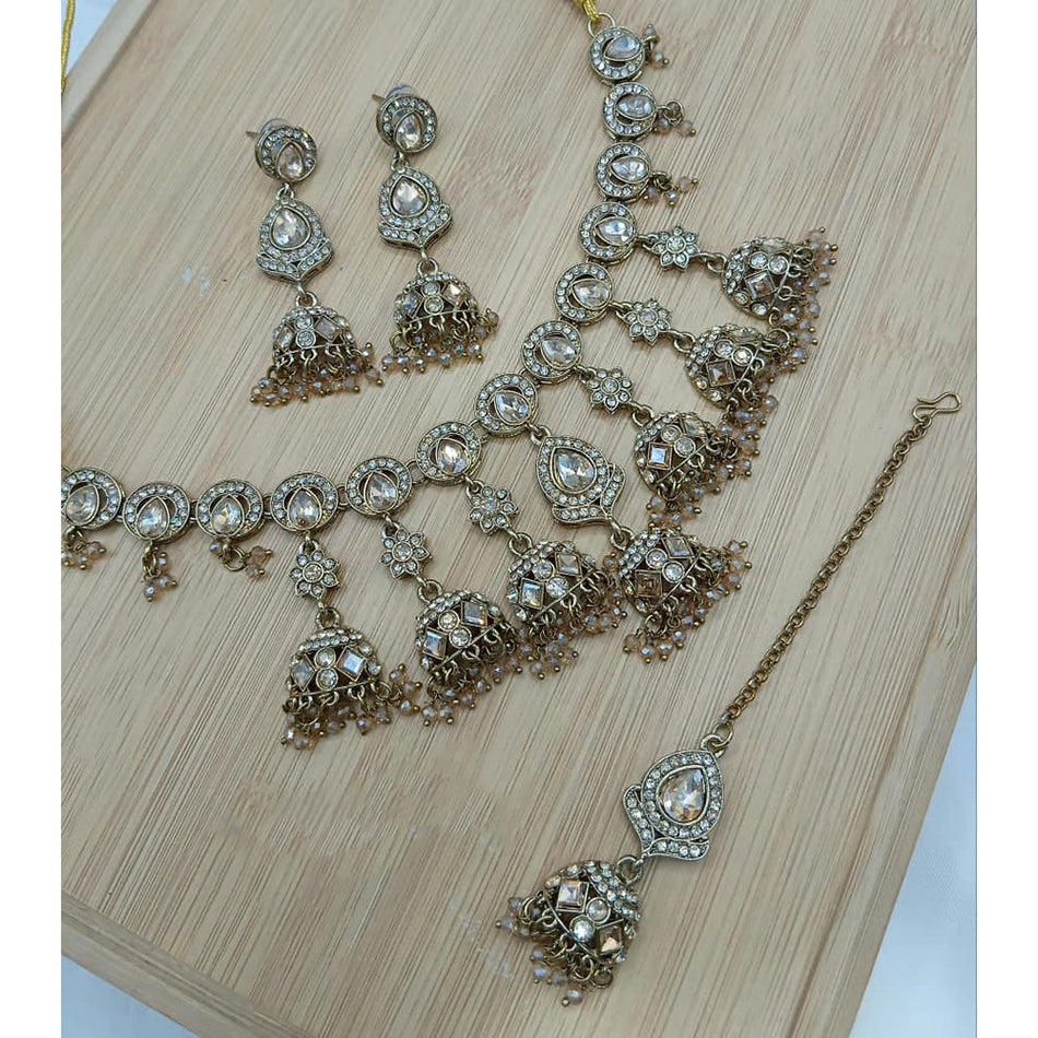 Fancy Crystal Choker Necklace in Silver | Bridal Jewellery India