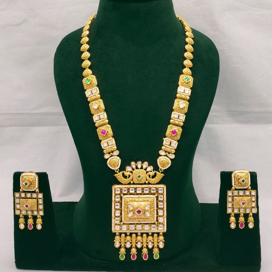 Kundan Stone Long Necklace with Pearls | Bridal Jewellery India