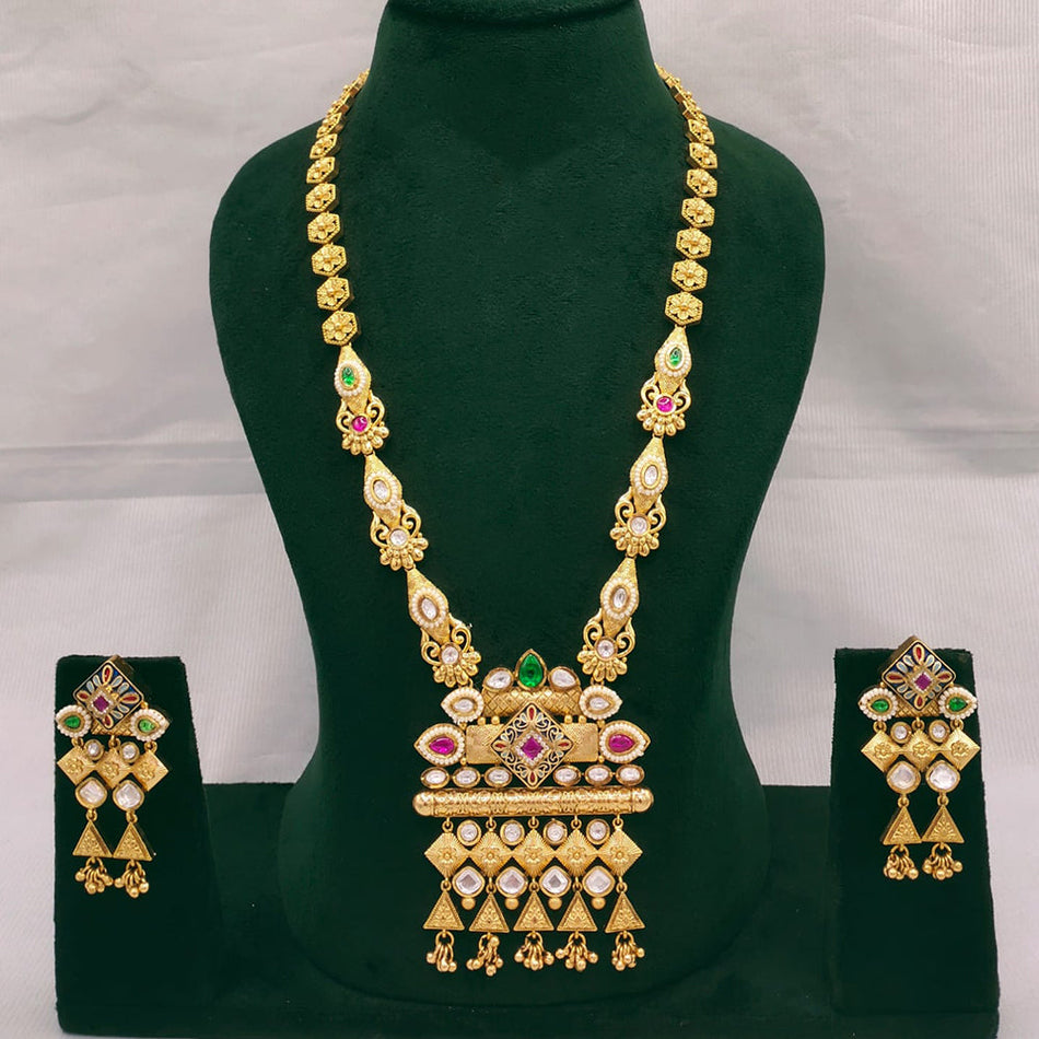 Kundan Stone Long Necklace with Pearls | Bridal Jewellery India