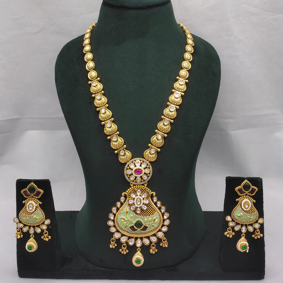 Kundan Stone Long Necklace in Gold Plated | Bridal Jewellery India