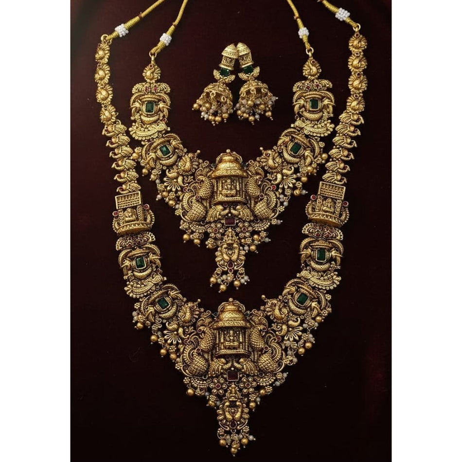 Pota Stone and Pearl Necklace in Rose Gold Plated | Bridal Jewellery India