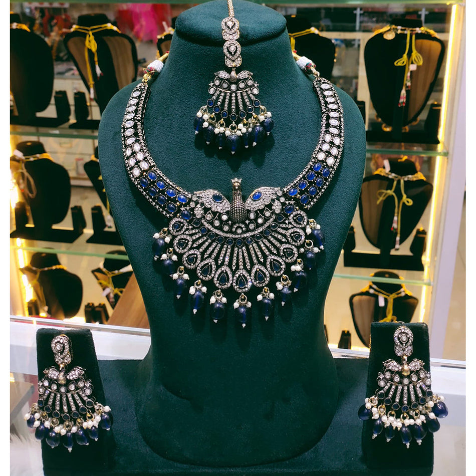 Pota Stone and Pearl Necklace in Sterling Silver | Bridal Jewellery India
