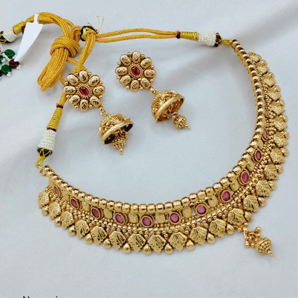 Rose Gold Plated Pota Stone Choker Necklace Set | Bridal Jewellery India