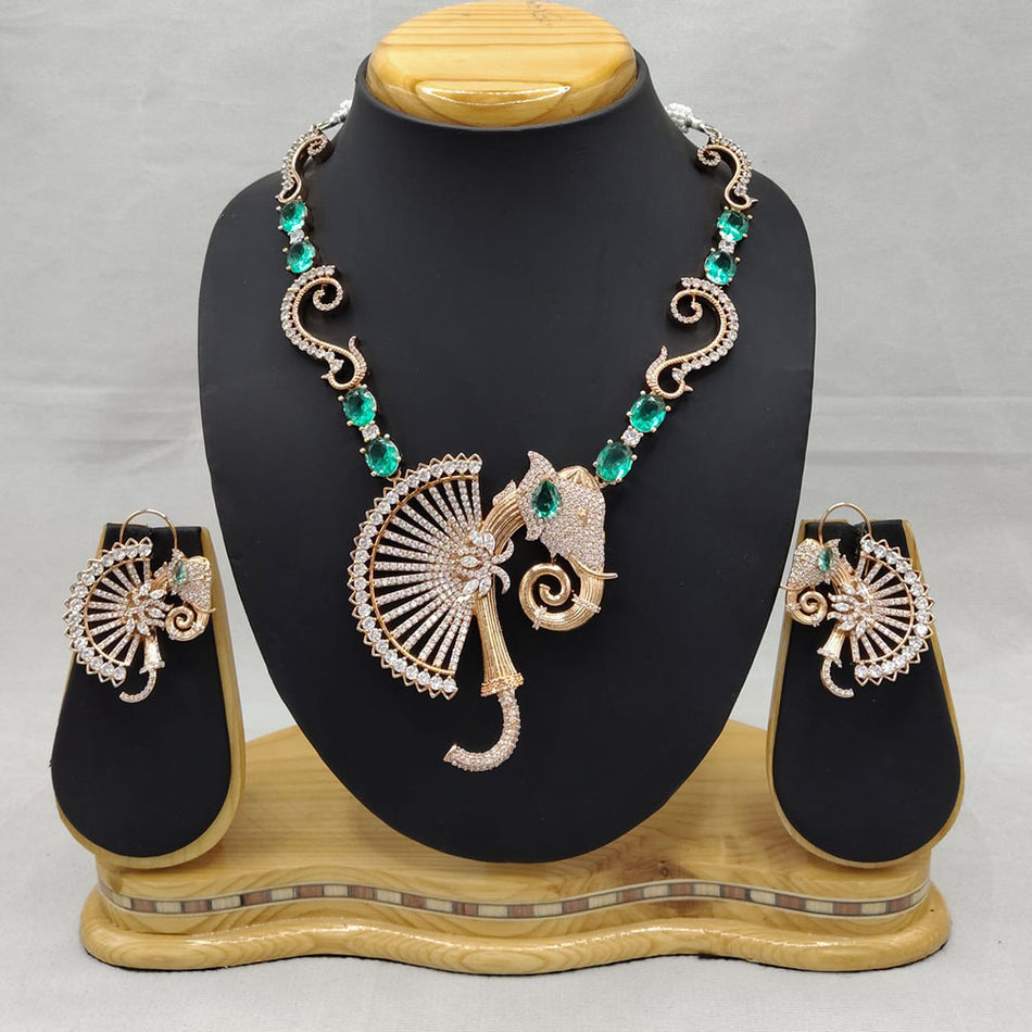 Ecstatica American Diamond Rose Gold Plated Necklace Set with | Bridal Jewellery India