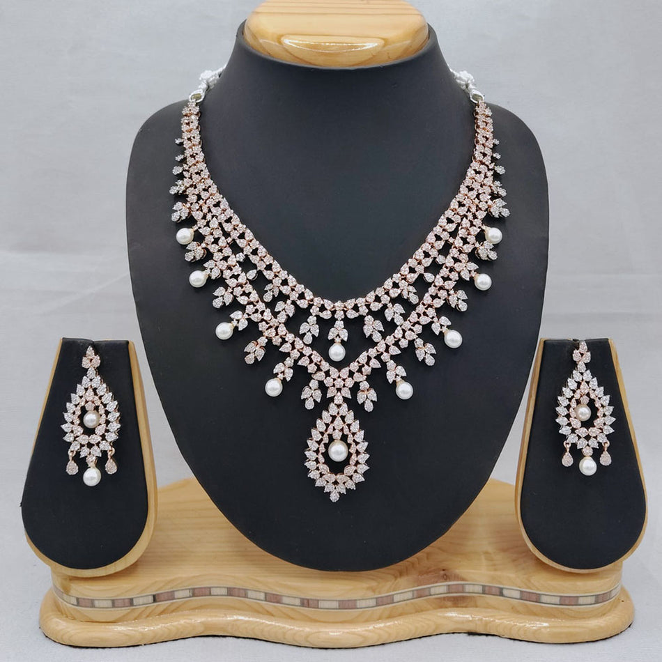 Luxe Austrian Stone Pearl Necklace Set in Gold Plated | Bridal Jewellery India