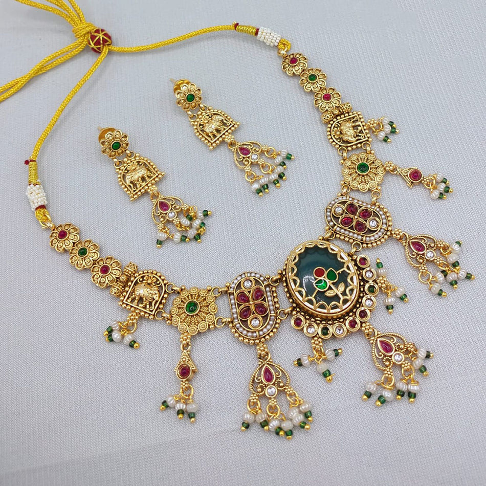Regal Elephant Motif Necklace in White Gold Plated | Bridal Jewellery India