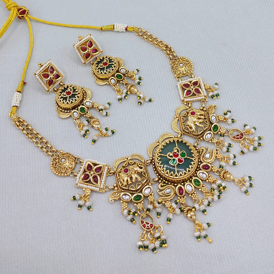 Regal Elephant Pearl Necklace in Gold Tone | Bridal Jewellery India