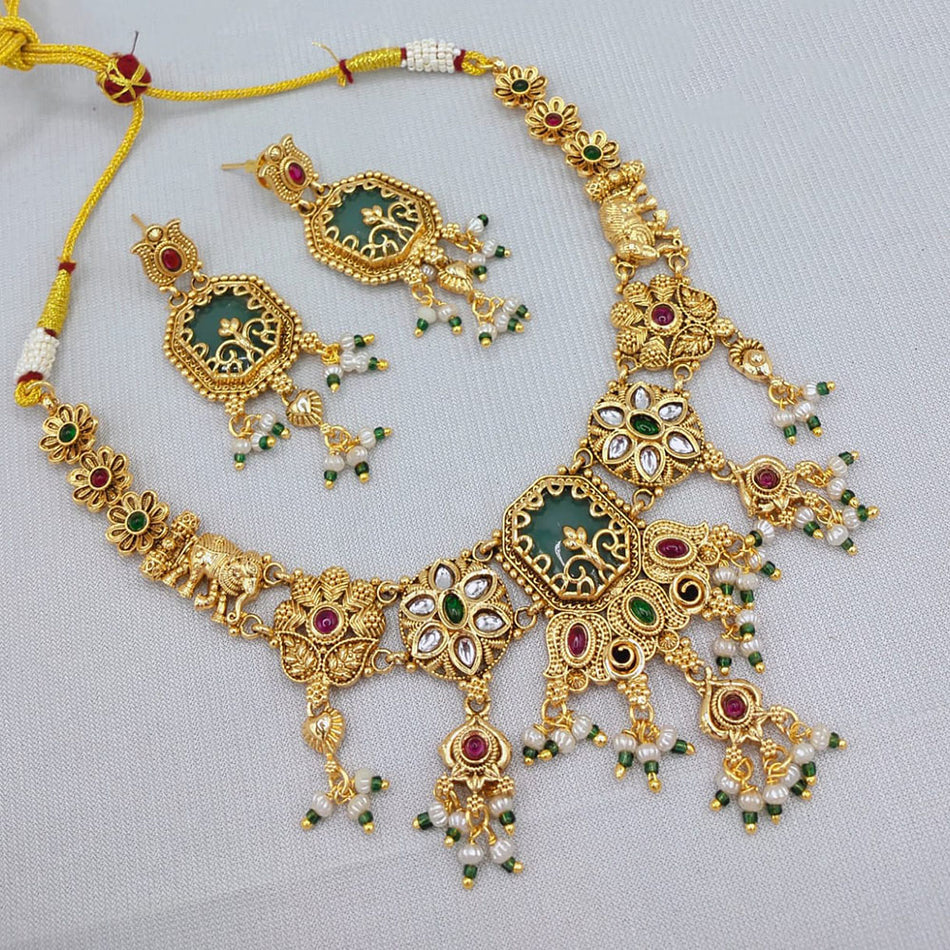 Regal Elephant Pearl Necklace in Gold Tone | Bridal Jewellery India